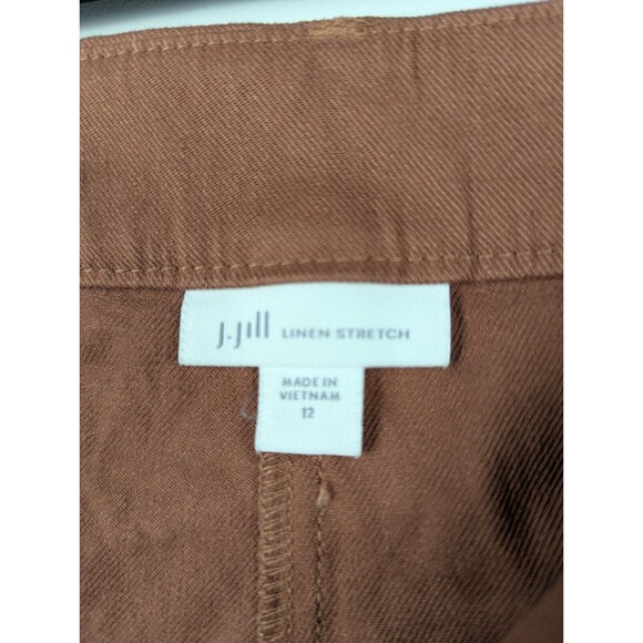 J Jill Women's Linen Stretch Wide Leg Pants In Red Oak 12 Relaxed High Rise Crop - Picture 8 of 10